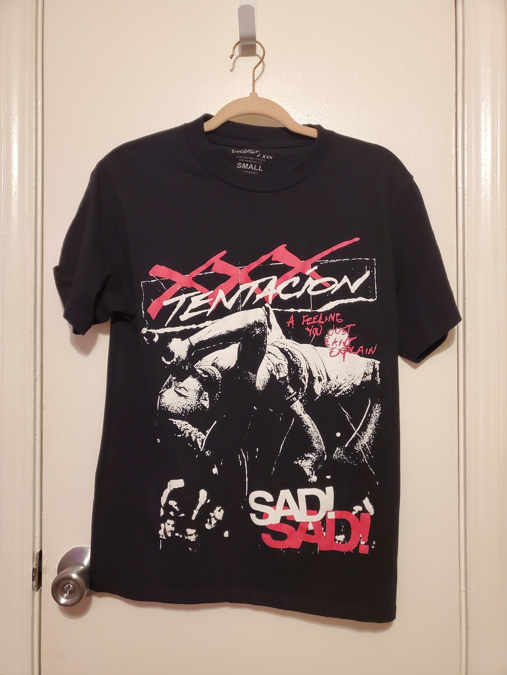 XXXtentacion Black Graphic Tee with Hot Pink and White Print